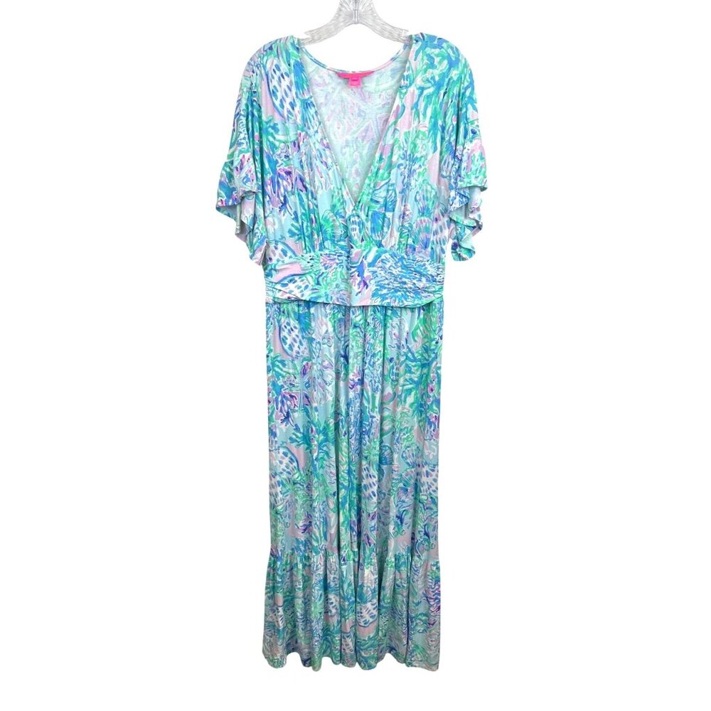 Lilly Pulitzer Aqua, Teal & Pink Printed Maxi Dress